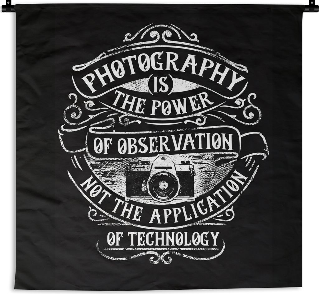 MuchoWow Wandteppich Wandbehang Kamera - Retro - Zitat - Schwarz - Weiß 150x150 cm Tapisserie Dekoration Wandtuch - Wohnaccessoires - Modernes