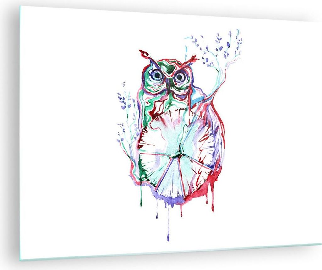 Bilder auf glas - Eule intelligent Geschöpf Kinder - 70x50cm - Glasbilder - Wandbilder - Kunstdruck - zum Aufhängen bereit - Wanddekoration aus G...