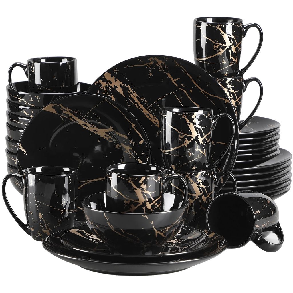 Porcelánová súprava riadu, elegantný čierno-zlatý dizajn, Obrázok produktu 