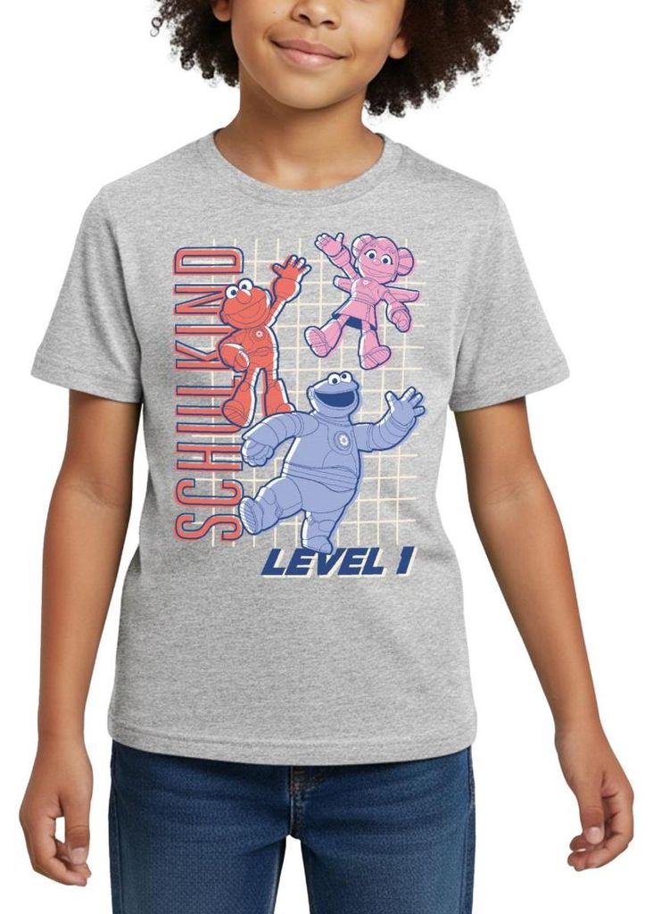 Spreadshirt Mecha Builders Team Schulkind Level 1 Kinderhelden Kinder T-Shirt, 98/104 (3-4 Jahre), Grau meliert