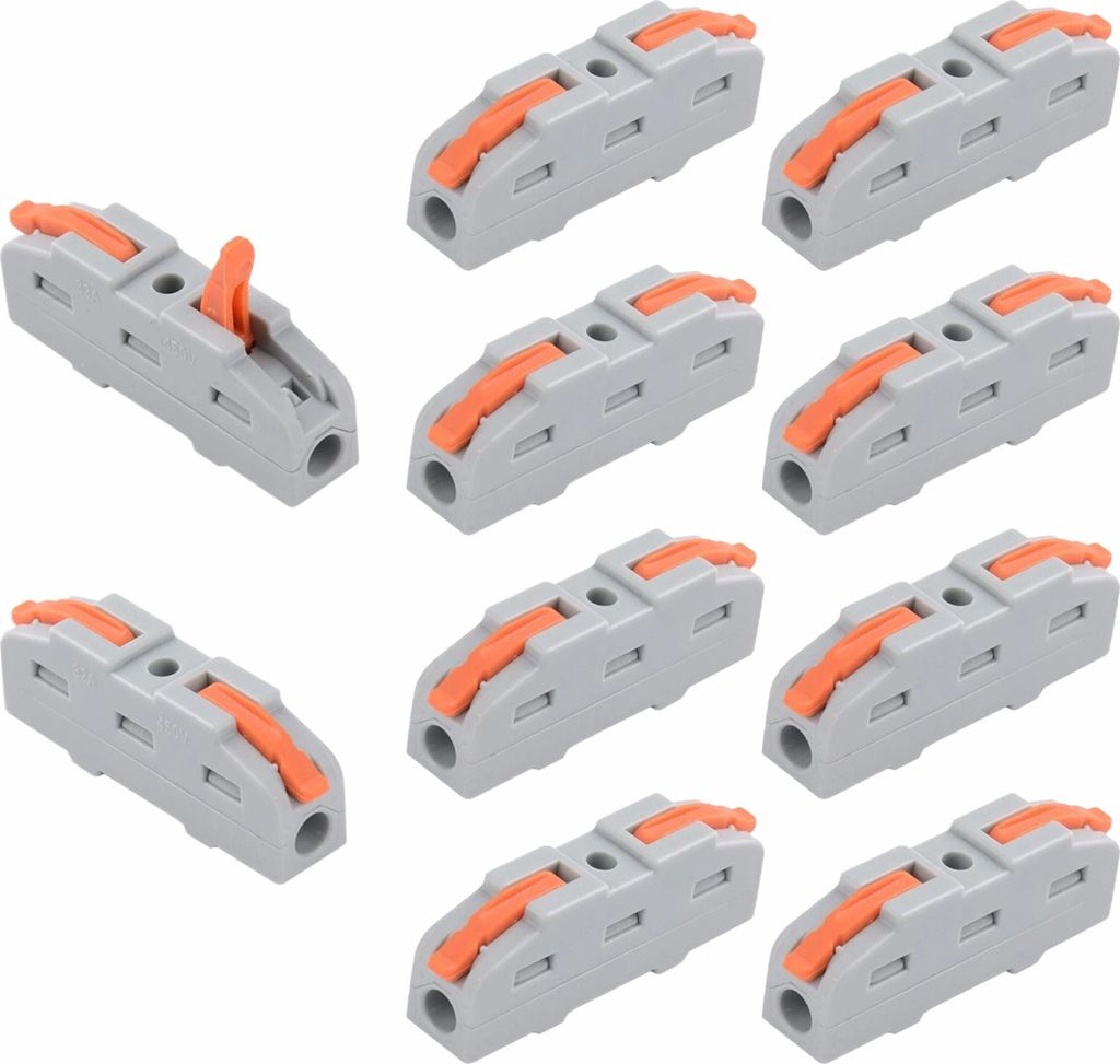 10x Klemmen Durchgangsverbinder mit Hebel 2 Leiter Klemme Dosenklemme 1x2