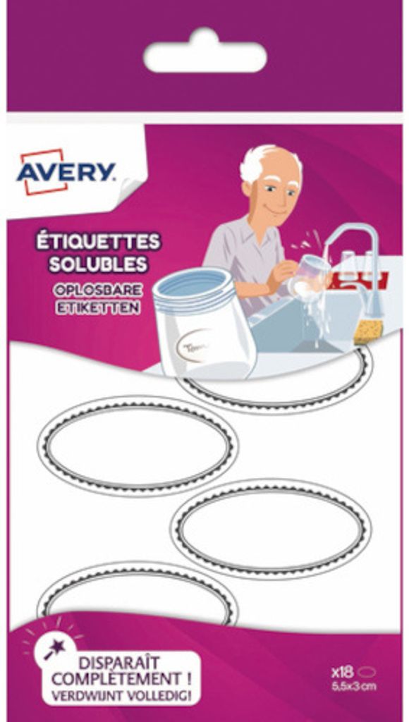 Avery - Family ovale ablösbare Etiketten, ft 5,5 x 3 cm, Hängebeutel mit 18 Etiketten