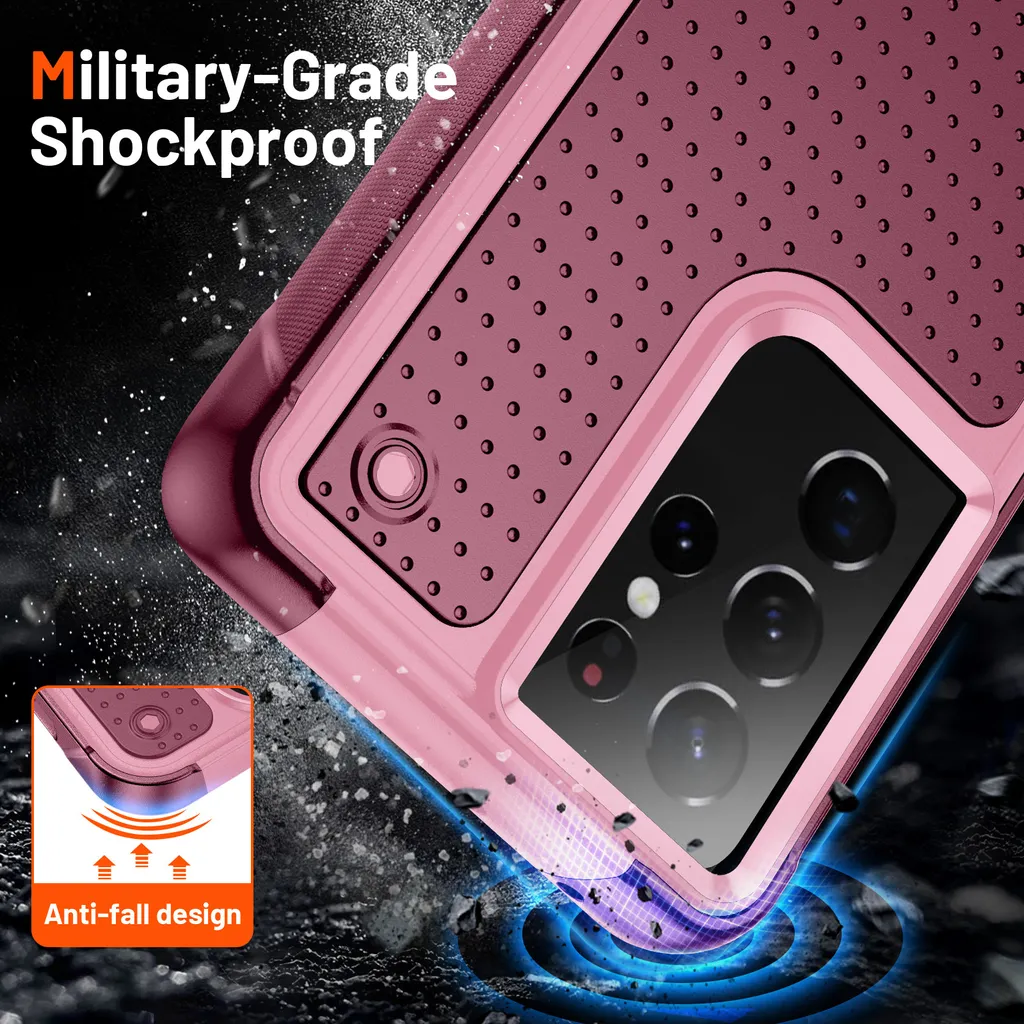 Custodia per Samsung Galaxy S21 Ultra 5G, qualità militare, custodia ibrida antiurto 2in1 in PC rigido e TPU morbido Rosa Rosso - 6
