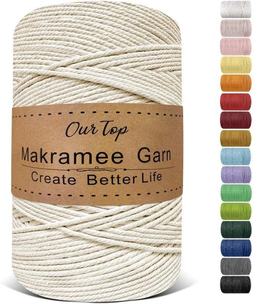 Fil de macramé torsadé 3mm en coton naturel de 500m pour décoration