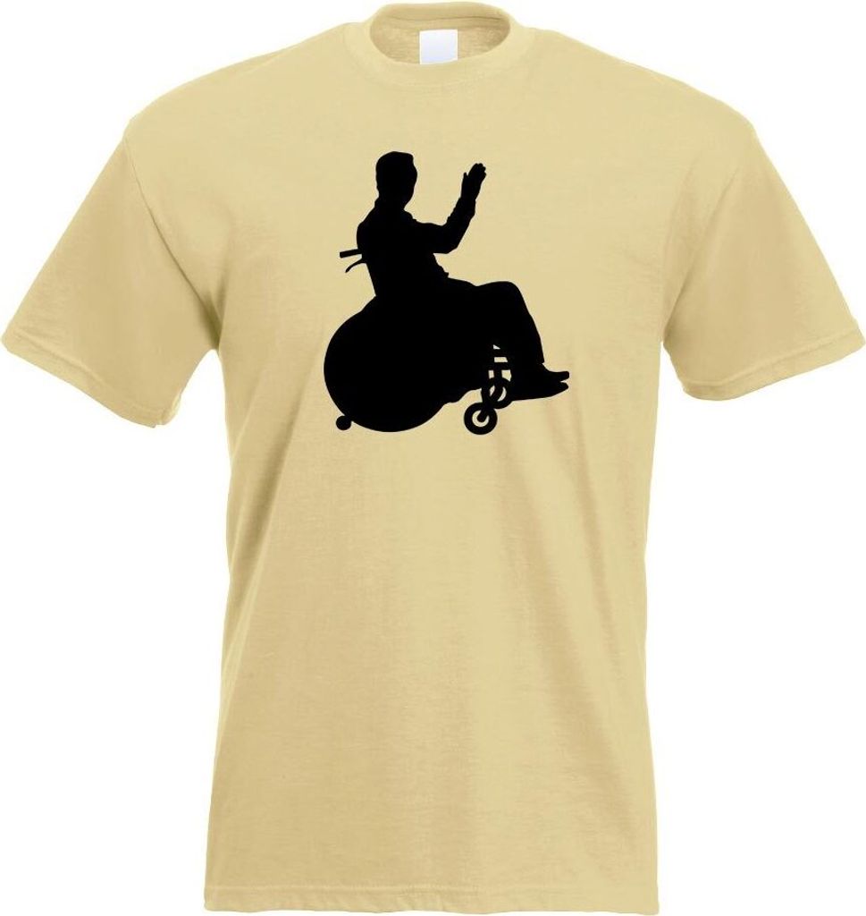 Kiwistar - T-Shirt - Khaki - Rollstuhl Behindert Figur Motiv Bedruckt Funshirt Design Print - mit Motiv Bedruckt - Funshirt Design - Sport - Freize...
