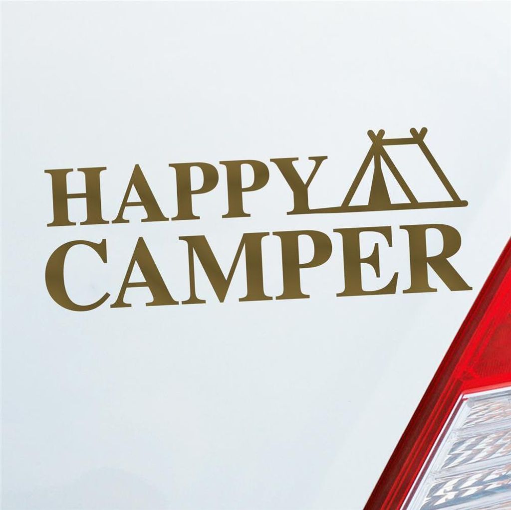 Auto Aufkleber Happy Camper Zelt 19x7 cm Gold Sticker Heckscheibenaufkleber