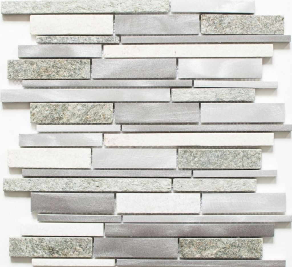 Mosaik Fliese Quarzit Naturstein Aluminium silber grau hellbeige Verbund MOS49-XSA535