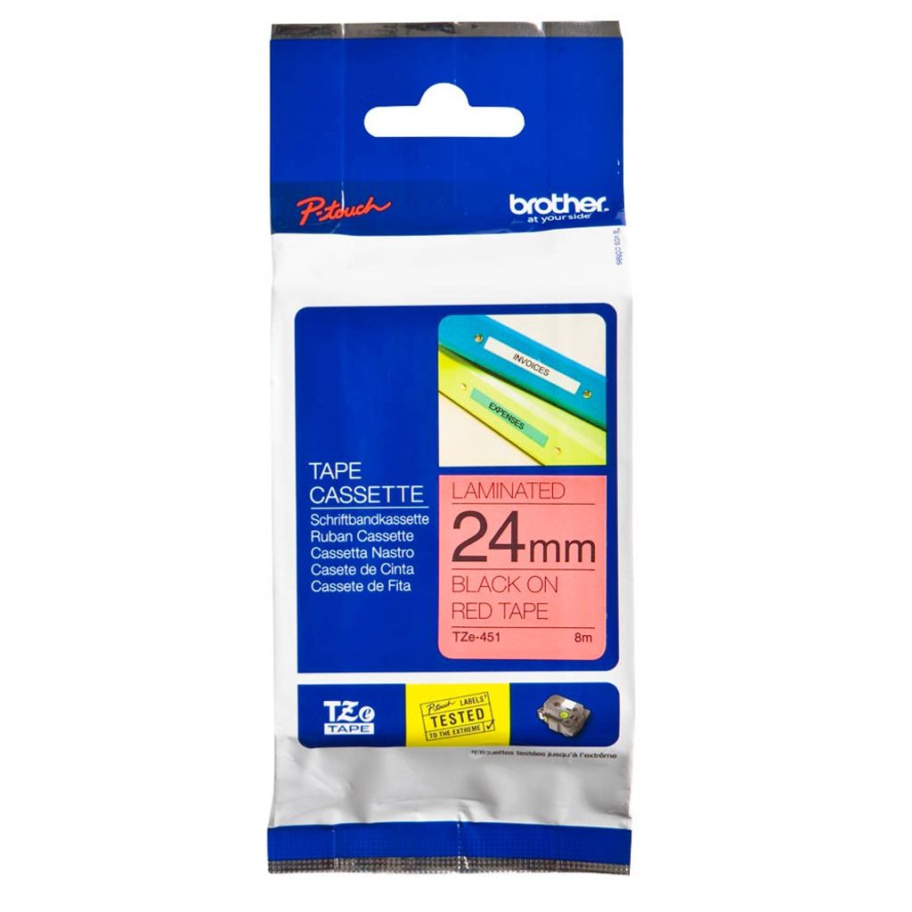 Brother TZe-451 - Standard-Klebstoff - schwarz auf rot - Rolle (2,4 cm x 8 m) 1 Kassette(n) laminiertes Band - für Brother PT-D600, P-Touch PT-360...