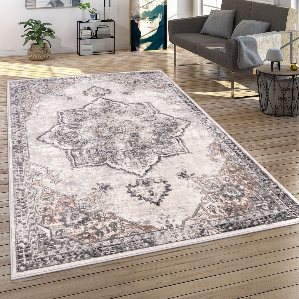Teppich Wohnzimmer Kurzflor Orient Muster Vintage Stil Moderne Ornamente Bordüre Grösse 80x150 cm