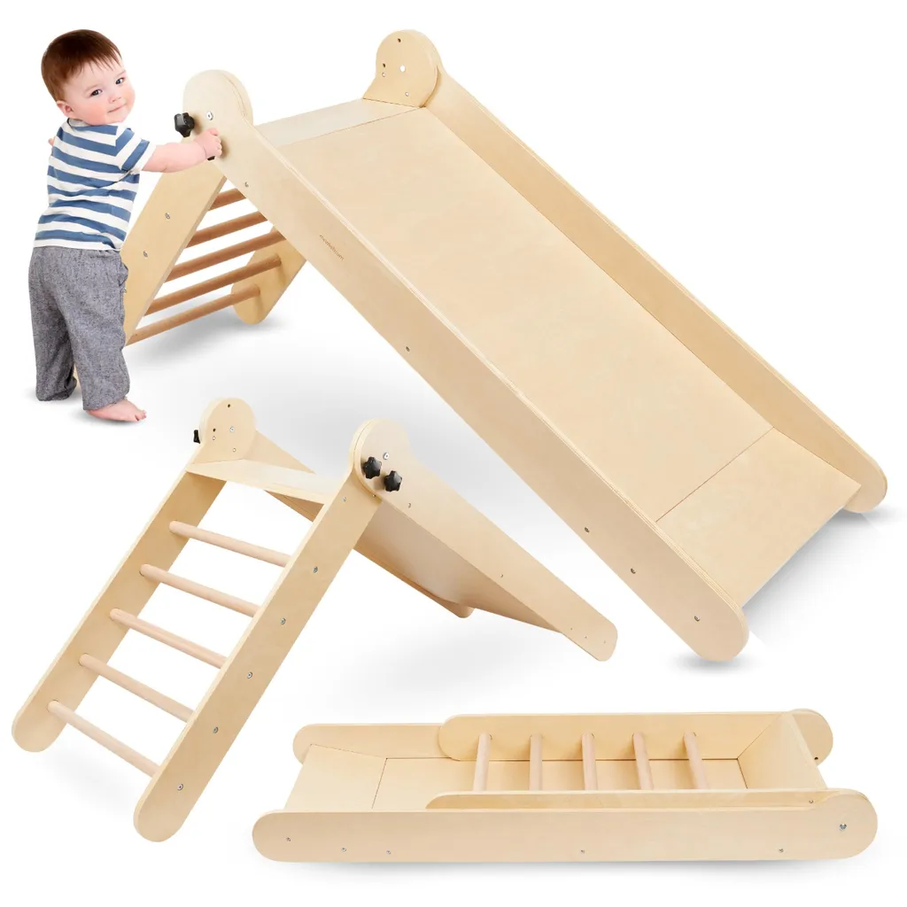 Scivolo per bambini in legno con scala - Pieghevole e sicuro per uso interno