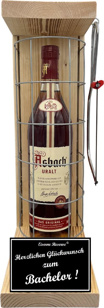 Asbach Uralt - Herzlichen Glückwunsch zum Bachelor - Eiserne Reserve Gitterkäfig Geschenk zum Bachelor