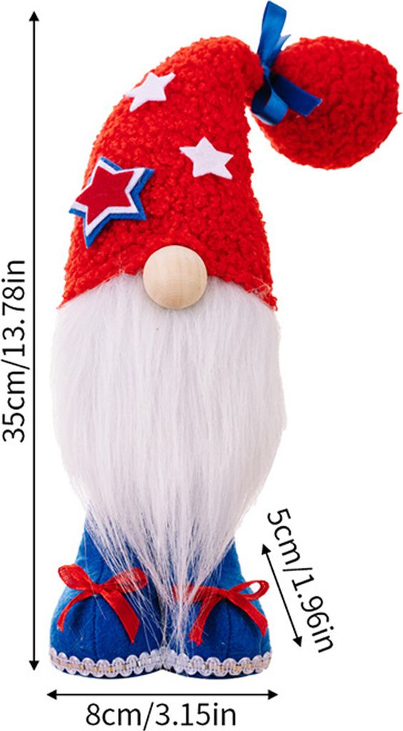 Patriotisches Gnom-Plüschornament, Elemente der amerikanischen Flagge bringen Glück, gesichtslose Zwergenpuppe für den Gedenktag am 4. Juli