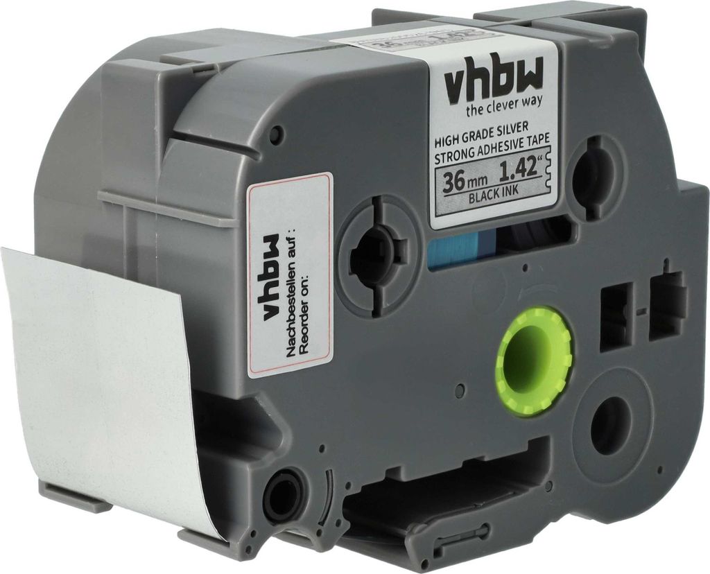 vhbw Schriftband-Kassette Ersatz für Brother HGES961, AHe-S961, HGE-S961 für Etiketten-Drucker 8m x 36mm Schwarz auf Silber, Extra Stark