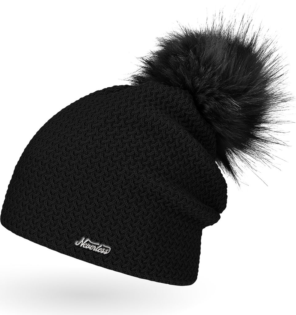 Warme Strickmütze Wintermütze Bommelmütze Zopfmuster Damen Produktbild 
