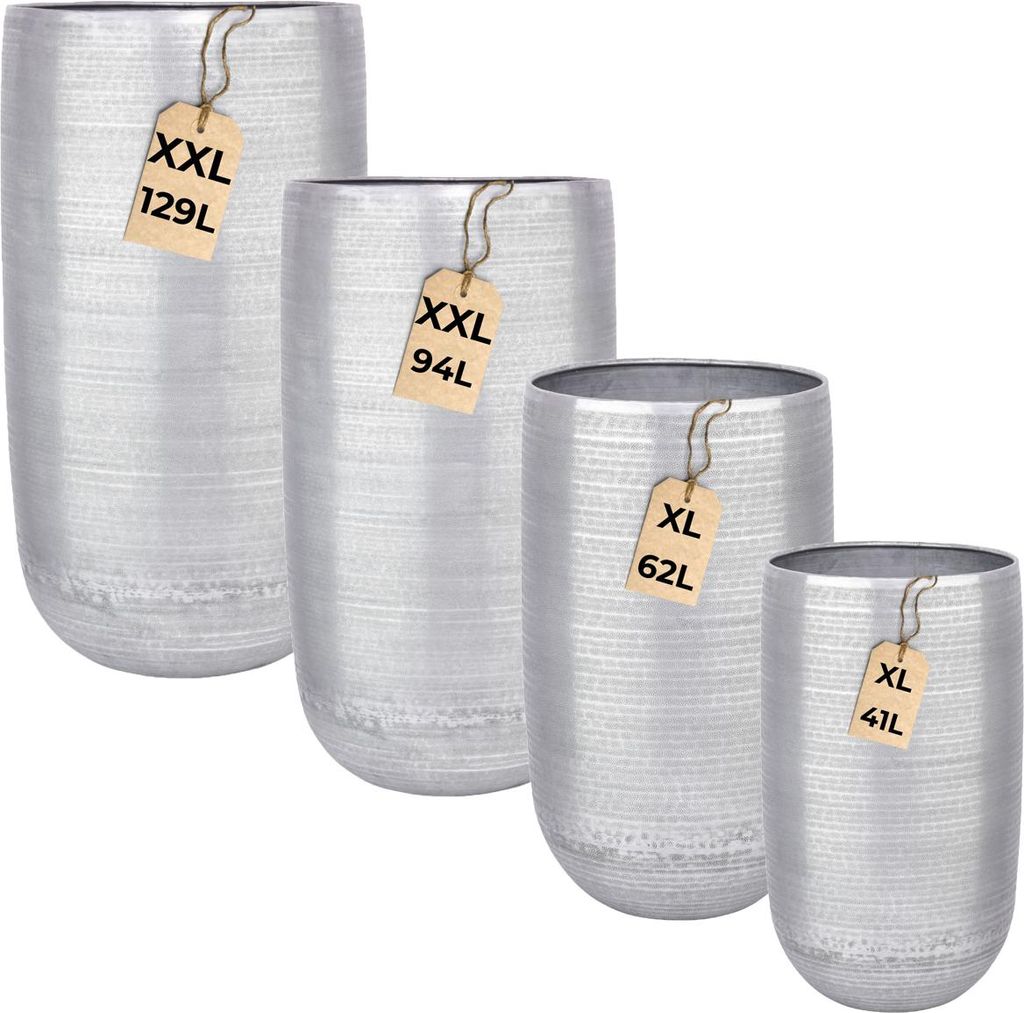 Marrakesch 4er Set XXL Aluminium Blumenkübel Bodenvase 54, 65, 71 & 81 cm Hoch Silber | Pflanzentopf Blumensäule groß rund für Outdoor Indoor |...