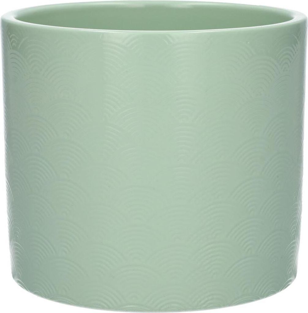INNA-Glas Pflanzentopf FERDINANTA mit Muster, Keramik, mintgrün-matt, 12,3cm, Ø13,5cm - Keramik Übertopf
