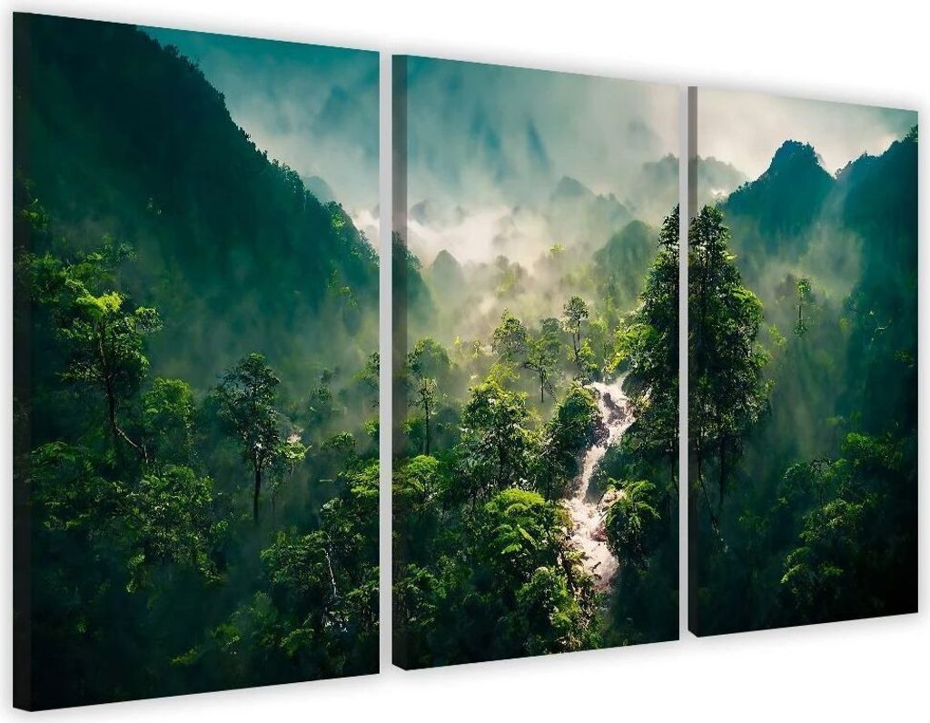 Großes Bild Wald Landschaft Berge Triptychon auf Leinwand Produktbild 