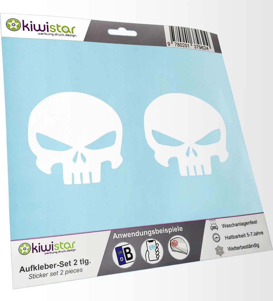 Kiwistar - 2x Kennzeichenaufkleber - weiß - 21 mm - Krieger Aufkleber für Auto, Laptop, Fahrrad, LKW, Motorrad mehrfarbig JDM Decal Racing
