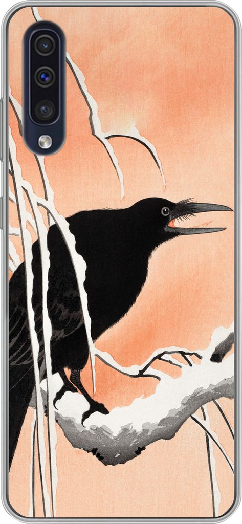 MuchoWow Handyhülle Schutzhülle Hülle für Telefoonhoesje Samsung Galaxy A30s Krähe - Zweig - Vintage - Japanisch Silikon Softcase Handy Hül...