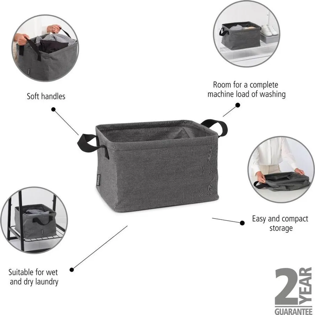 Panier à linge 35L pliable et compact - Bac à linge robuste en noir - 6