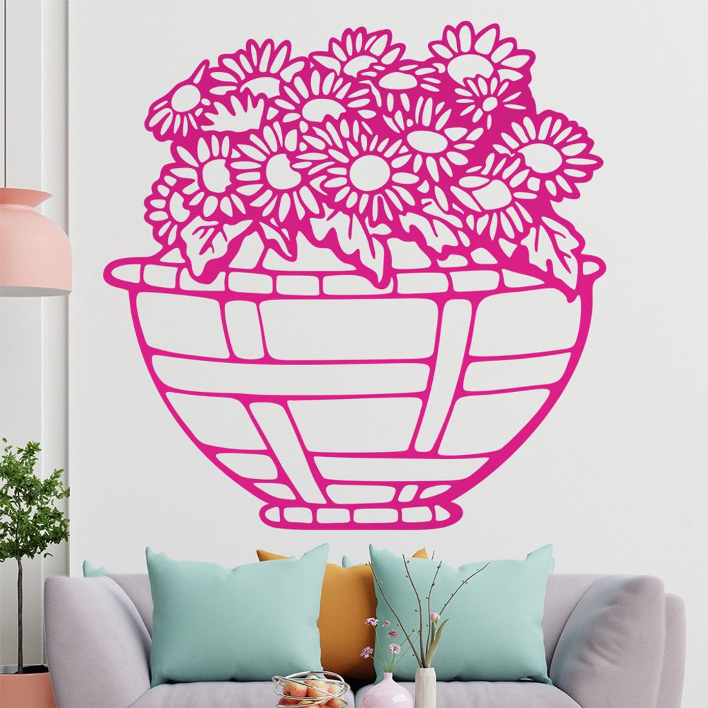 Sonnenblume - Korb - Pflanze Wandtattoo in 6 Größen - Wandaufkleber Wall Sticker - Dekoration, Küche, Wohnzimmer, Schlafzimmer, Badezimmer