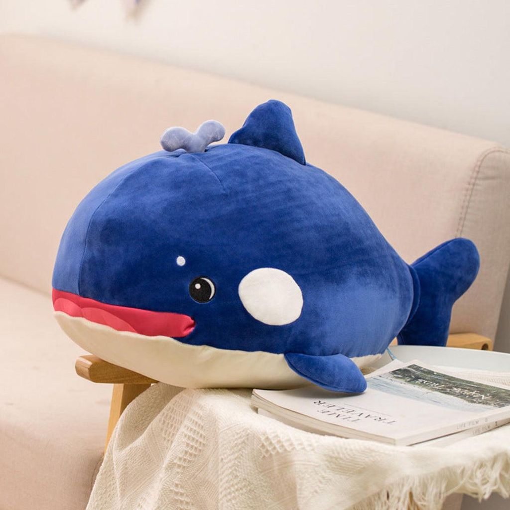 Walhai Kuscheltier 60 cm – Weiches Meeres Tier Plüschtier als Kissen.Farbe:Dunkelblau