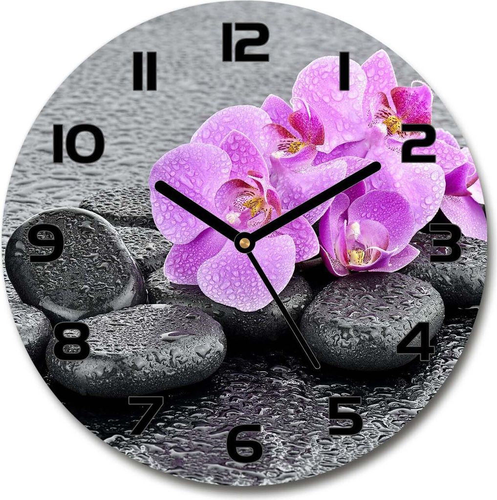 Wanduhr aus Glas 30fi Glasbild Glasuhr Gehärtetes Glas - schwarze-zeiger - Orchids stones