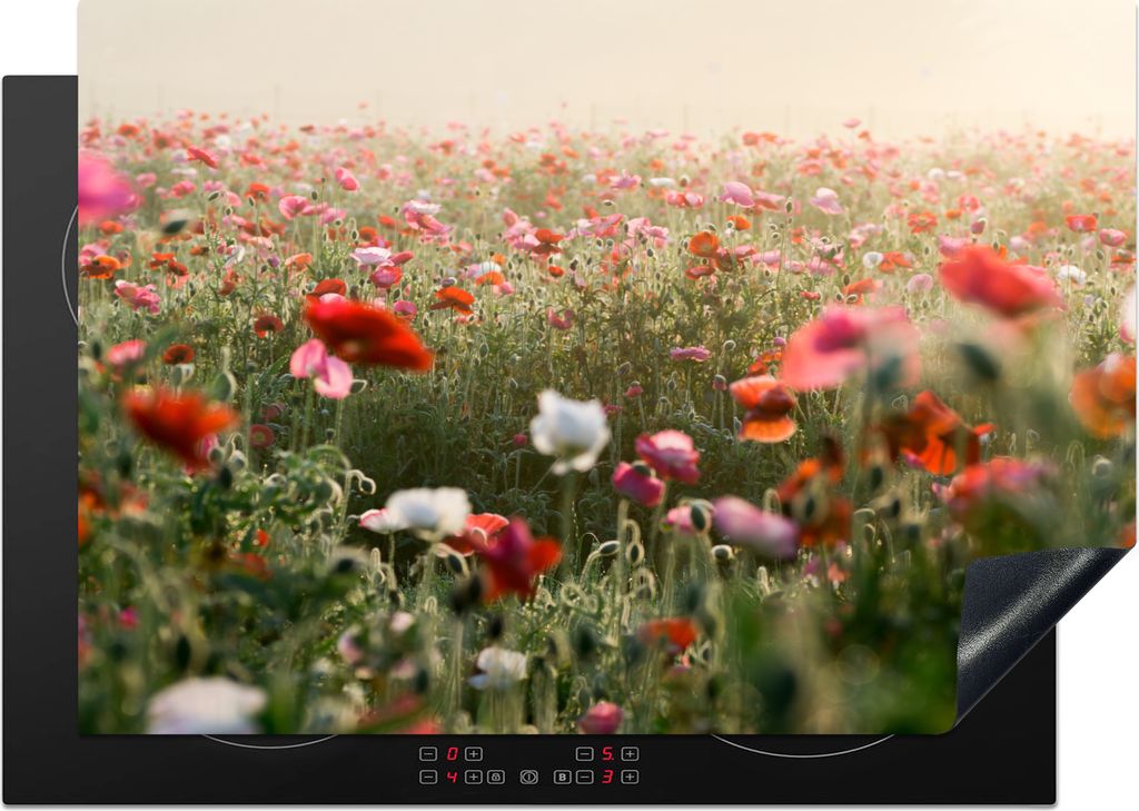 KitchenYeah Herdabdeckplatte Mohn - Farben - Pastell , 75x52cm, Küche Deko, Glaskeramikfeld Herdabdeckung, Abdeckplatte fùr Kochfeld