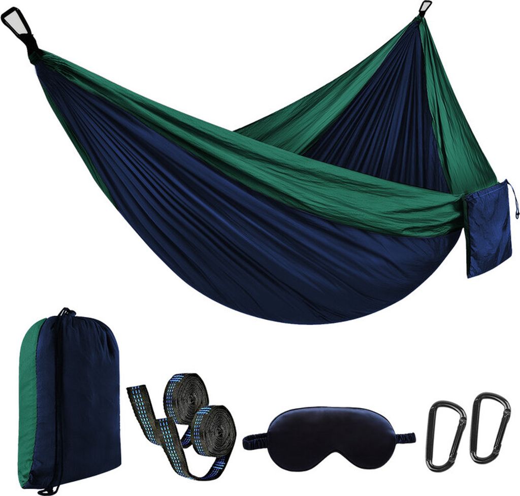 (Dunkelgrün)Camping Hängematte, Ultra-leicht Tragbare Fallschirm Hängematte aus 210T Nylon, 270x140cm, mit Schlafmaske für Reisen und Outdoor