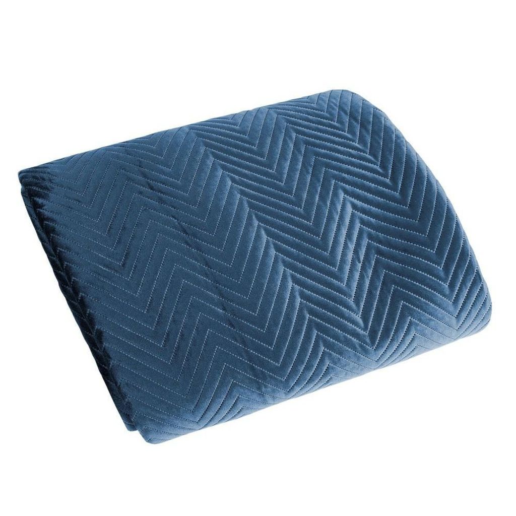 Copriletto In Velluto Laila, Blu, 240x260 Cm - Morbido, Caldo E Certificato Oeko-Tex | Perfetto Per Camera Da Letto