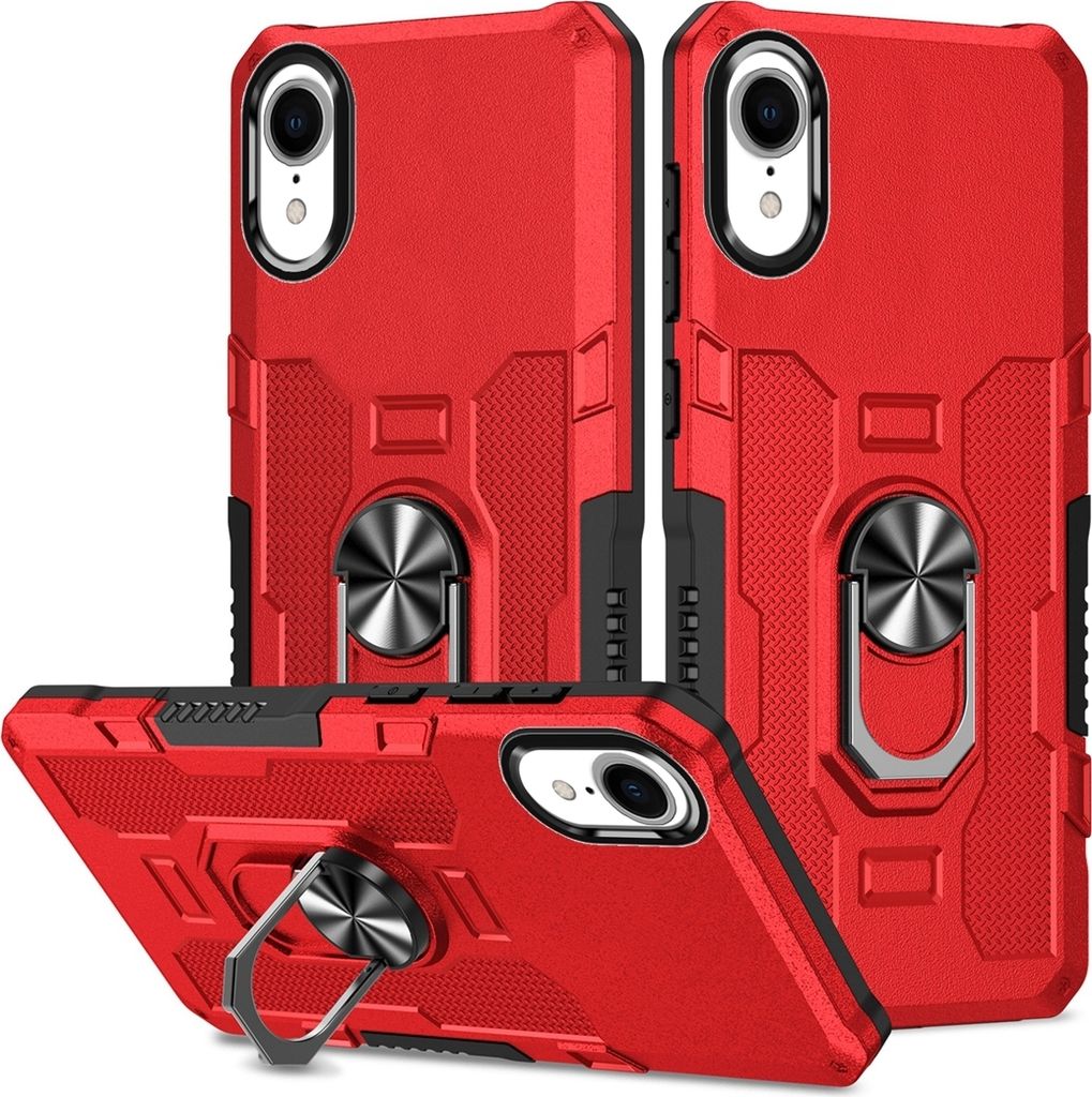 iPhone XR Hülle, Dual Layer Robuste Rüstung Ringhalter Ständer Schutzhülle für iPhone XR Rot
