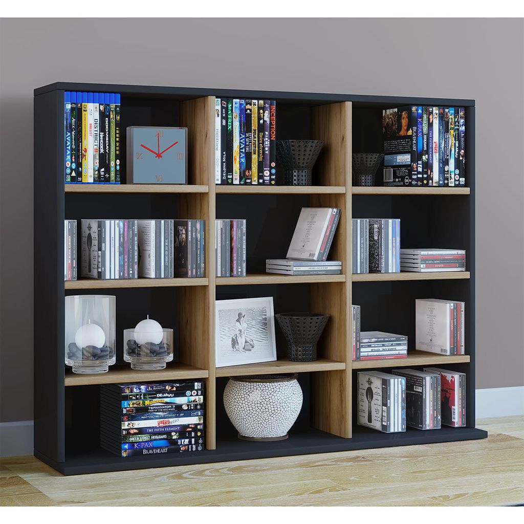 VCM Holzregal stehend | platzsparender CD-Schrank für 480 CDs oder 224 DVDs | Maße:H. 82 x B. 102 x T. 23 cm | Elegantes DVD Regal stehend | Blu-...