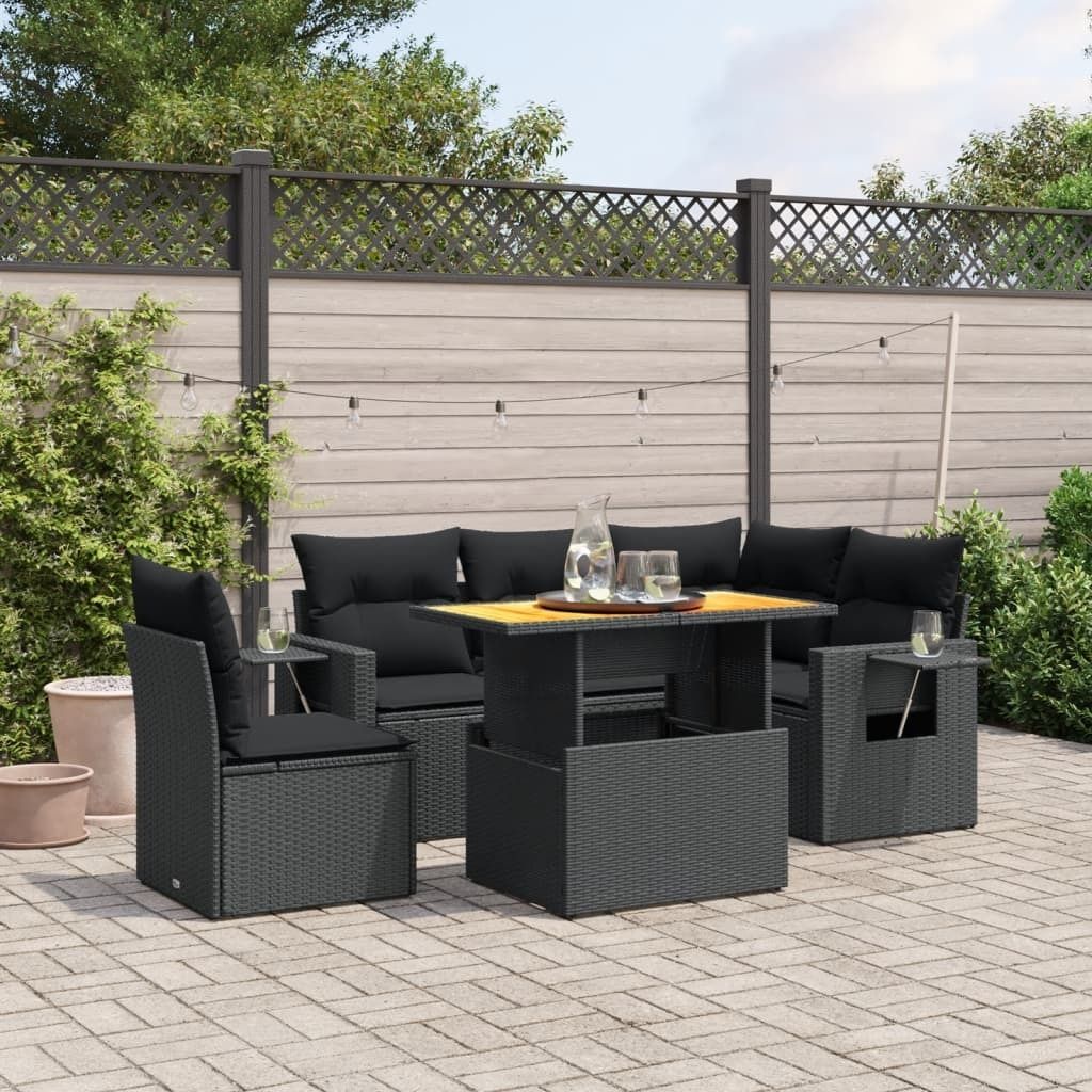 Maison Exclusive - 6-tlg. Garten-Sofagarnitur mit Kissen Schwarz Poly Rattan