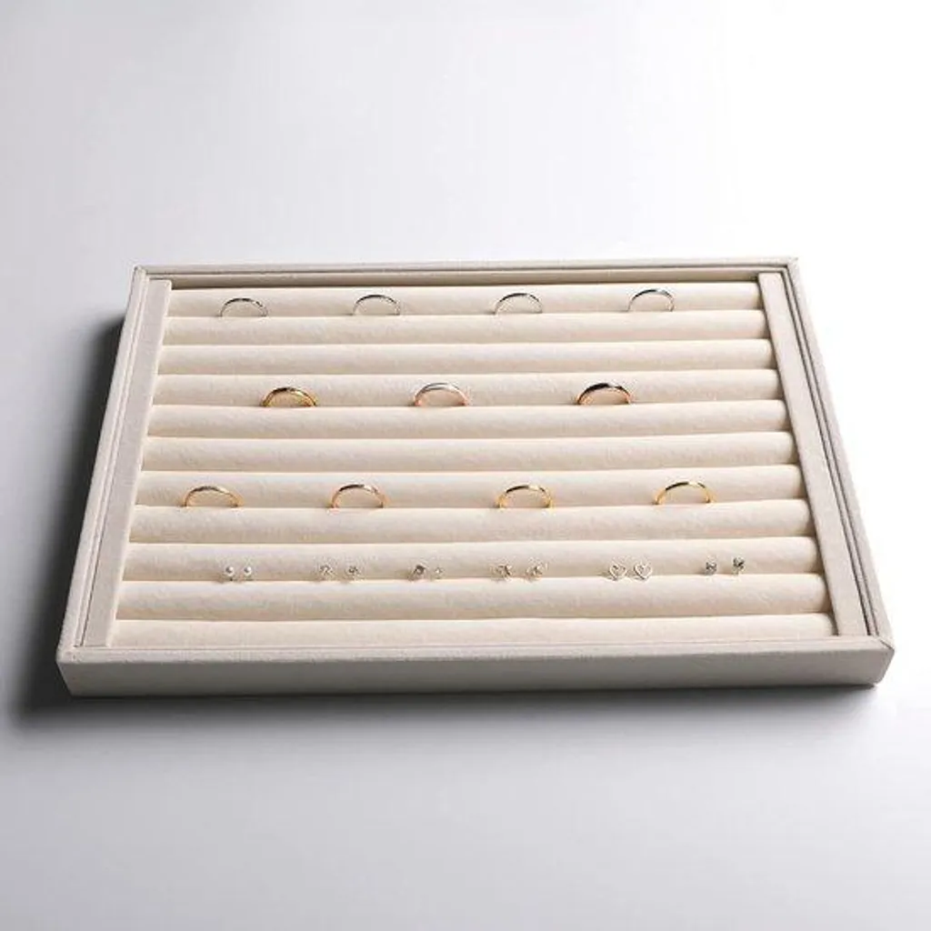 Organisateur bijoux à compartiments : 4 plateaux modulables coloris beige