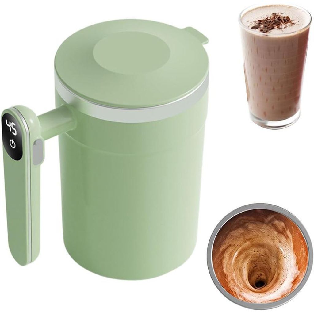 Elektrischer Rührbecher 400 ml mit Temperaturanzeige, USB-C selbstrührender Becher Edelstahl
