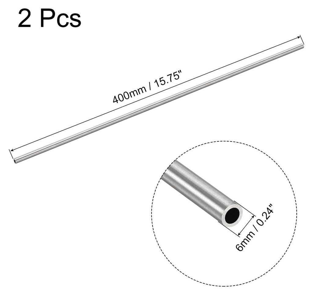 2 Stš¹ck 400mm L?nge Edelstahlrohr 6mm Au?endurchmesser, Nahtlose Gerade Rohr 1mm Wandst?rke, 304 Edelstahl Rundrohr fš¹r Industrie Bauwesen Ga...