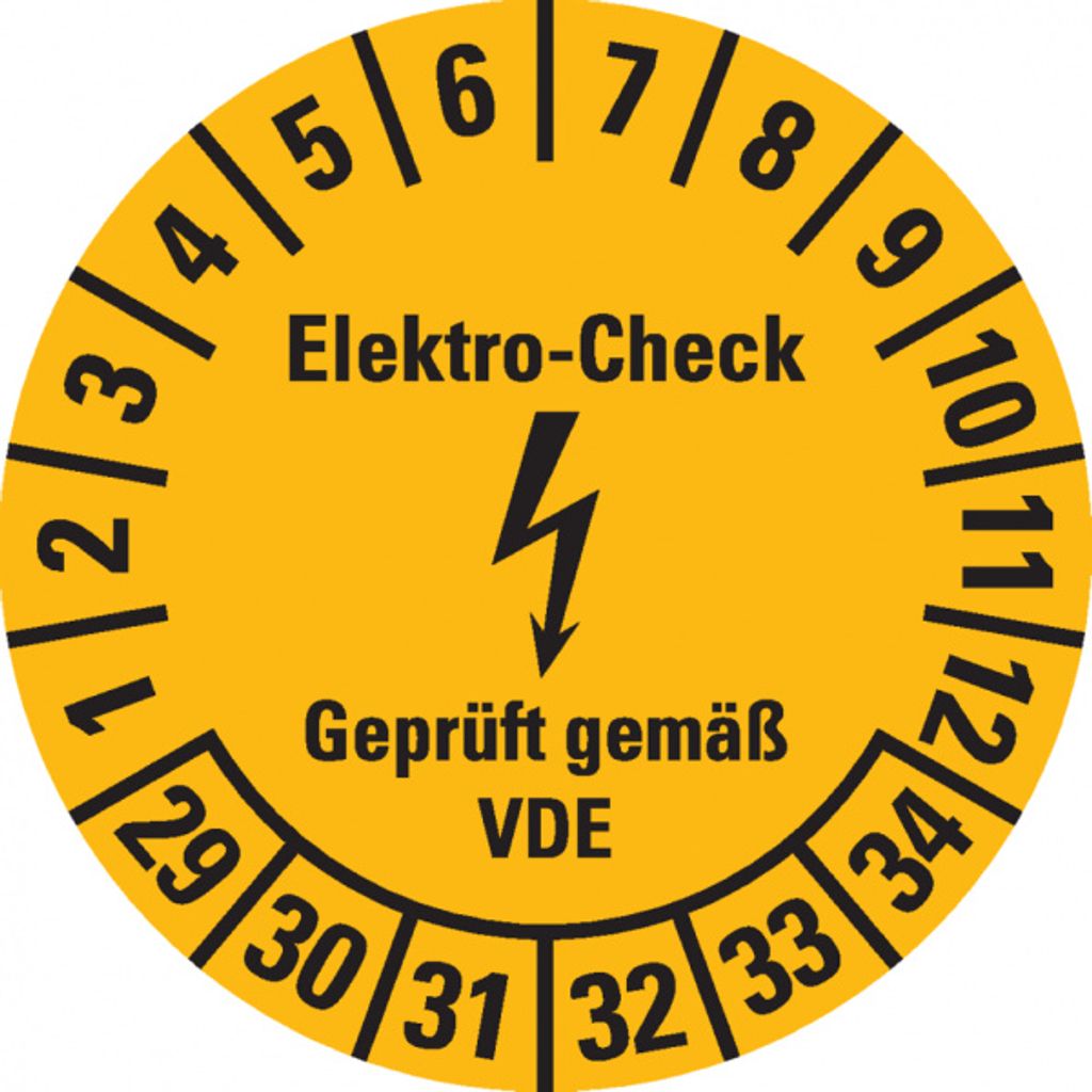 Dreifke Prüfplakette Elektro-Check, VDE, 29-34, gelb, Dokumentenfolie, Ø 30m...