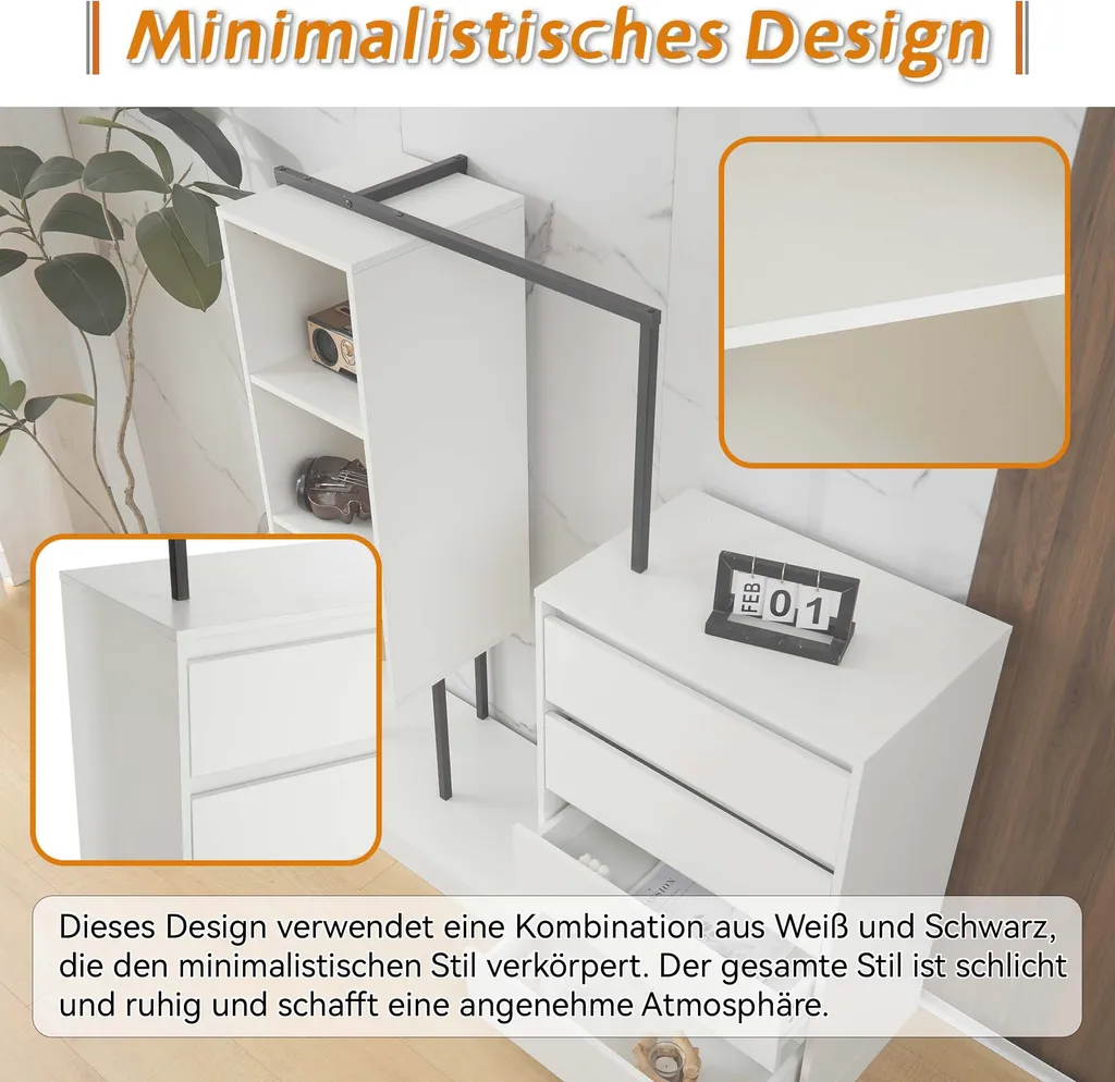 Meuble de rangement polyvalent penderie et commode pour chambre blanc - 6
