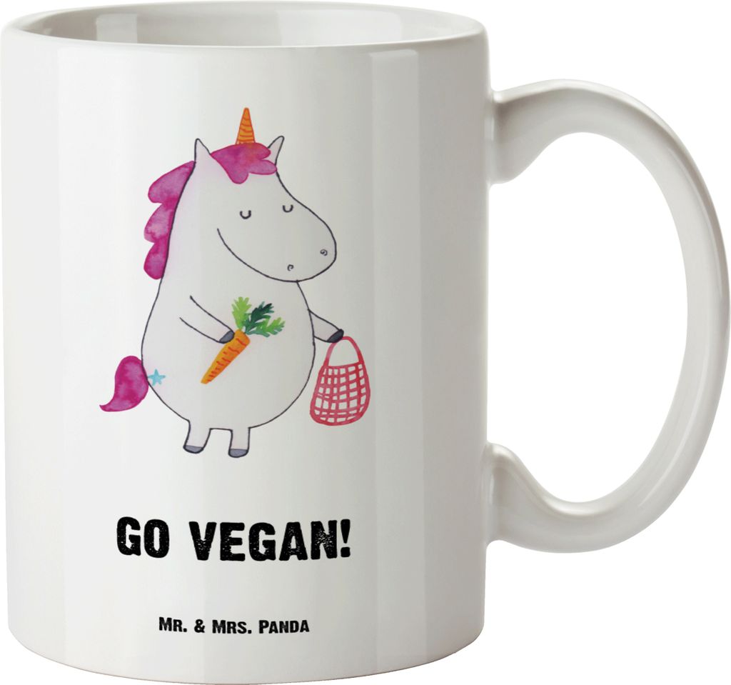 Mr. & Mrs. Panda Keramiktasse Einhorn Vegan - Weiß - Geschenk, tasse mit henkel, Veganismus, Veganer, Große, Gesund essen, Rohkost, Unicorn, Teet...