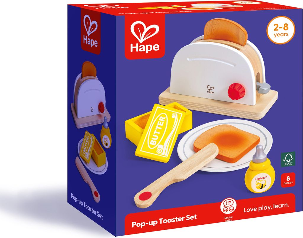 Hape Holz Küchenzubehör - Pop-up Toaster Set für Kinder