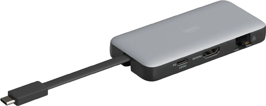 DIGITUS Docking USB-C vers HDMI 4K USB 3.2 RJ45 Lecteur SD Argent