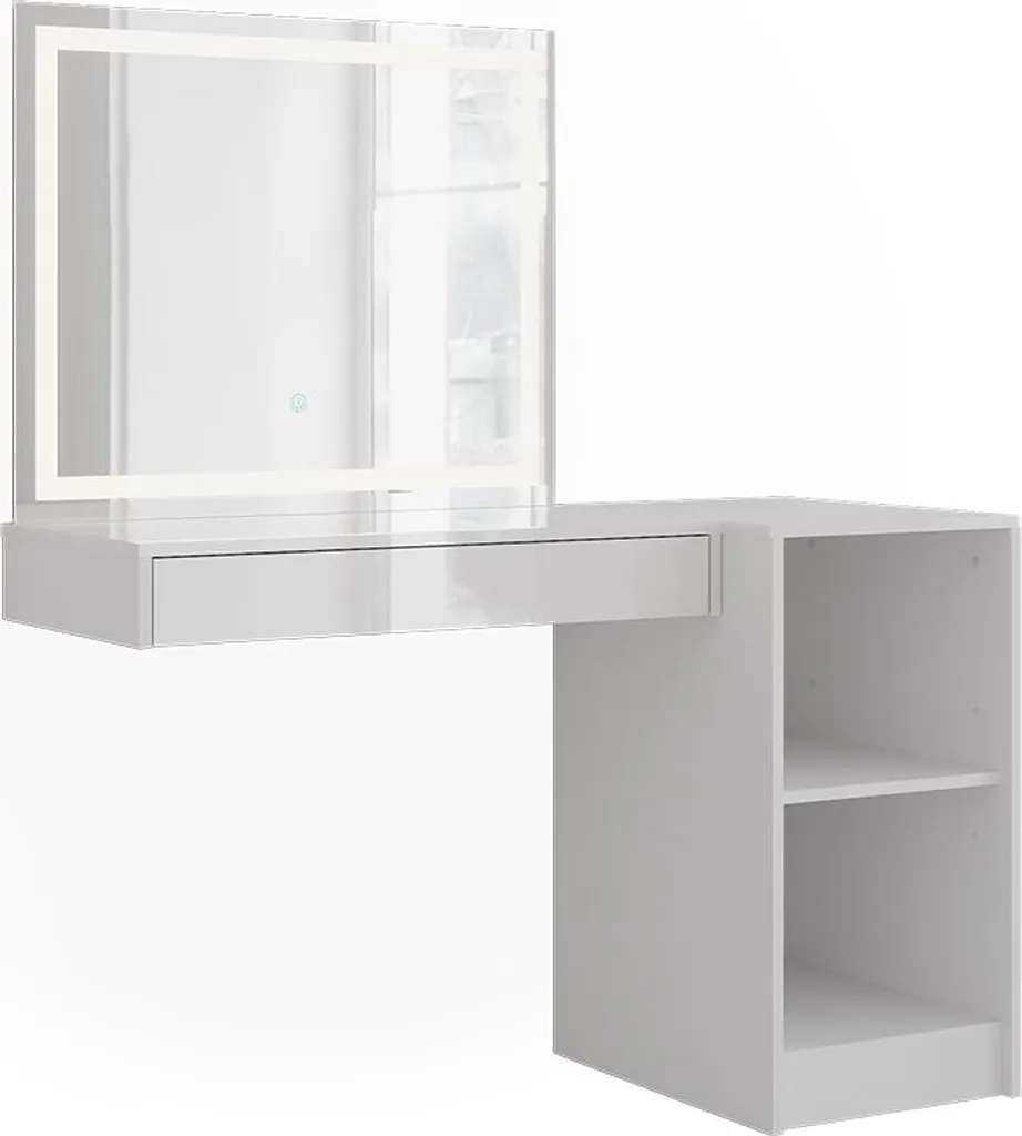 Grande table de maquillage Vicco Sherry blanc brillant 120cm 3 pièces
