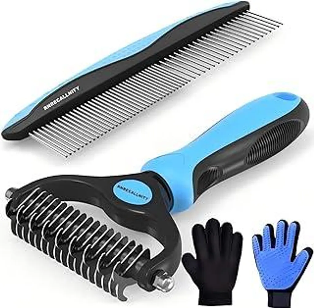 Set di spazzole per cani e gatti RNRECALLNITY – Spazzola per sottopelo, pettine districante, pettine e guanto per la cura del pelo – Efficace rimuovi peli per animali a pelo corto e lungo