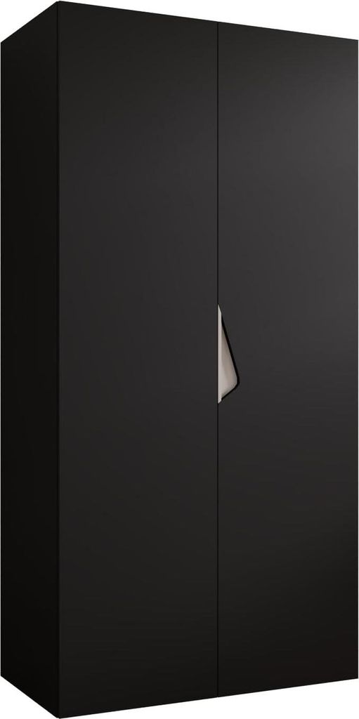 MEBLE KRYSPOL Schrank 100x202x52 cm mit Kleiderstange, 2xTür, SANDI, Schwarz, Griff Kaschmir