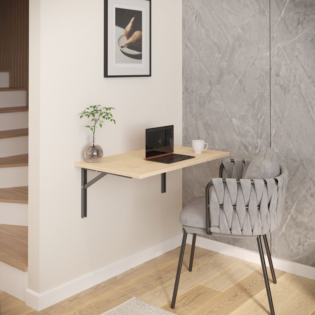 AKKE Ahorn Wandklapptisch mit silber-satin winkeln LxB: 90x50 cm