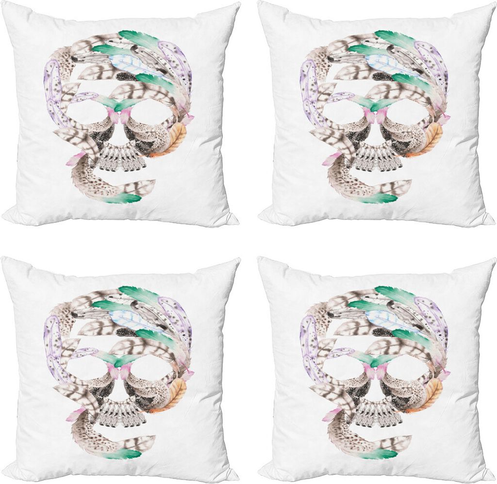 ABAKUHAUS Feder Kissenbezug Set (4 Stück), Menschlicher Schädel, Moderner Doppelseitiger Digitaldruck, 60 cm x 60 cm, Mehrfarbig