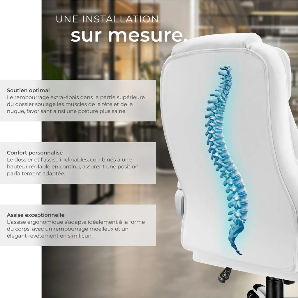 Fauteuil direction JONAS blanc ergonomique - Réglable et design moderne