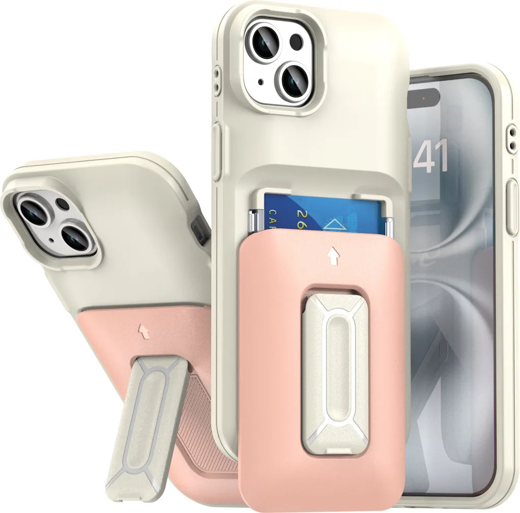Custodia iPhone 15 Plus / 14 Plus con Portacarte e Stand - Rosa