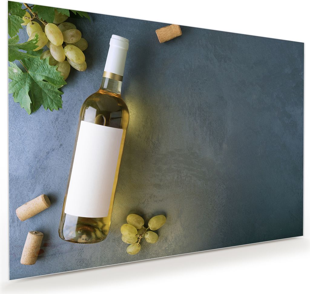 Glasbild Wandbild Flasche Weisswein 100x70cm in XXL für Wohnzimmer, Schlafzimmer, Badezimmer, Flur