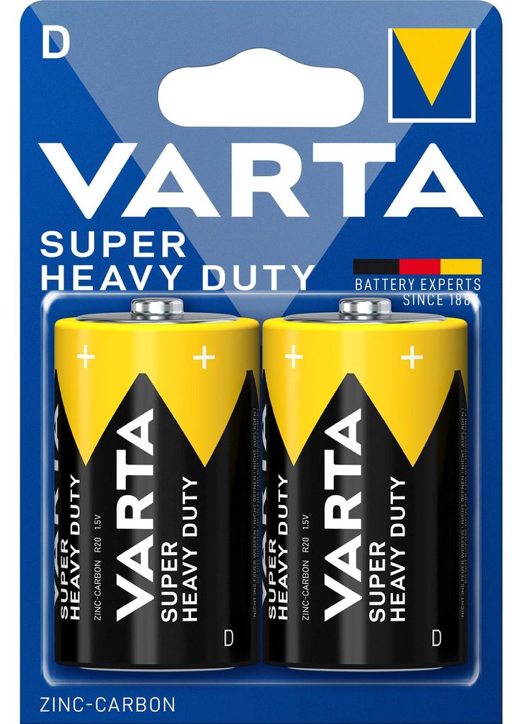 Varta R20 D, D, Zink-Karbon, 1,5 V, 2 Stück(e), Mehrfarbig, Produktbild 